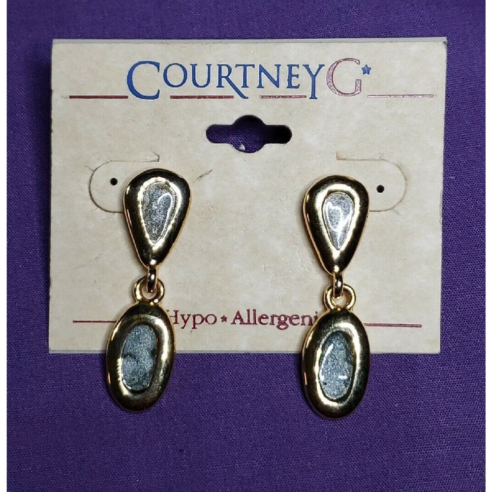 Courtney G Dangle Earrings, Gold Tone & Glitter Enamel, hypo allergenic, on card